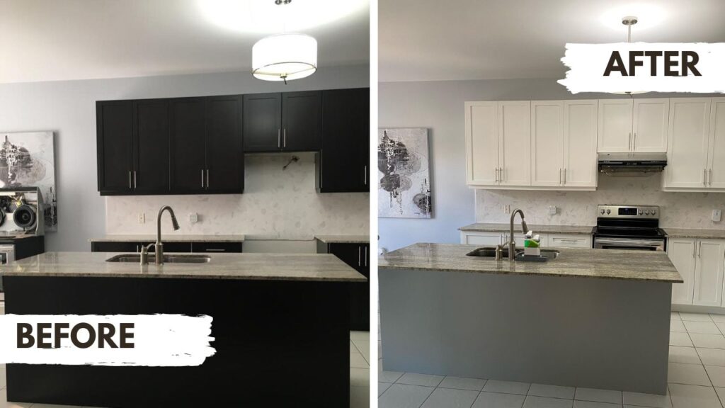 Before And After Picture Of Kitchen Cabinets Transformation Painting